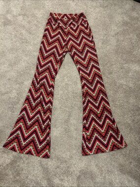 🎁Retro Chevron Flared Pants in Red, Black & Cream sz:small